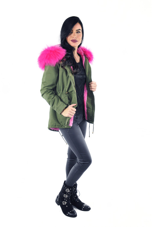Parka aus Baumwolle mit Kunstpelz und Kunstfellfutter